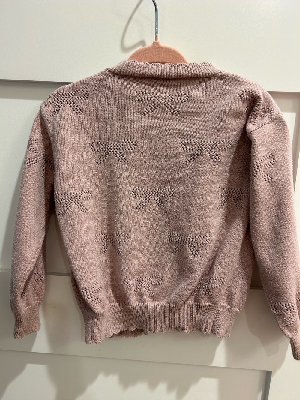 Jamie Kay Dusty Pink Open-Knit Bow Crewneck Sweater